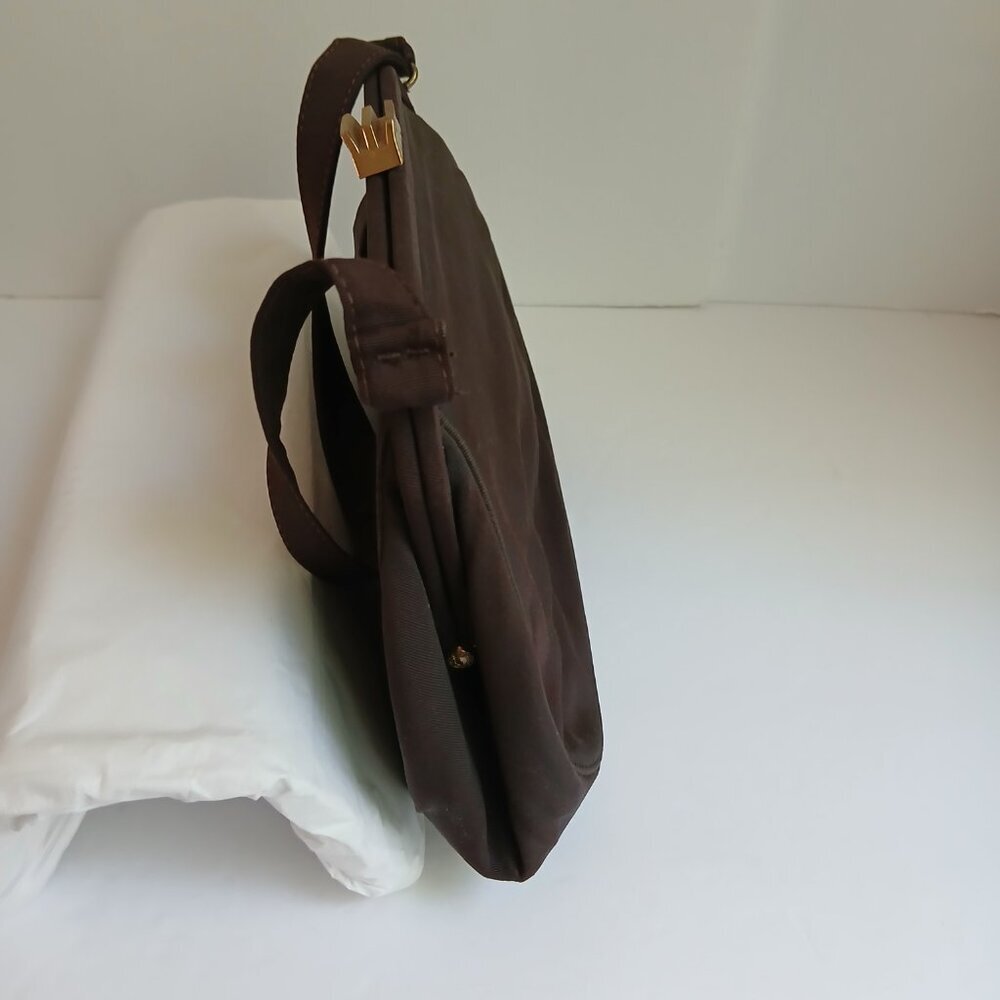 Vintage Brown Grosgrain Gold Art Deco Clasp Handbag with Cute Attached Purse - Picture 10 of 13